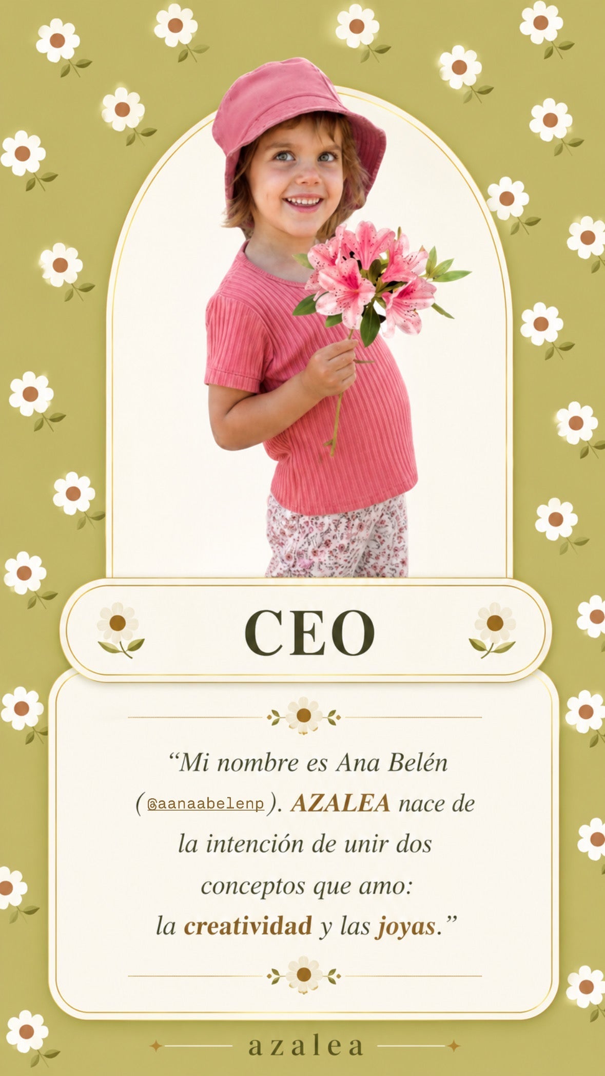 Ana Belén, CEO y fundadora de Azalea, de pequeña con flores